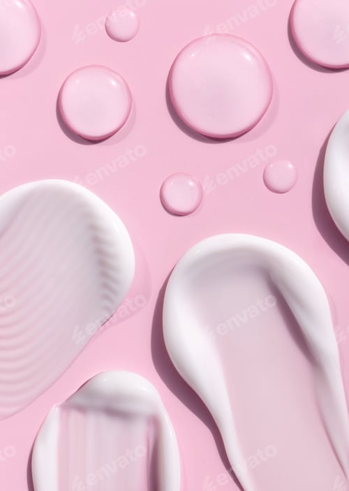 Preview: composition of smears of cream texture on a pink background