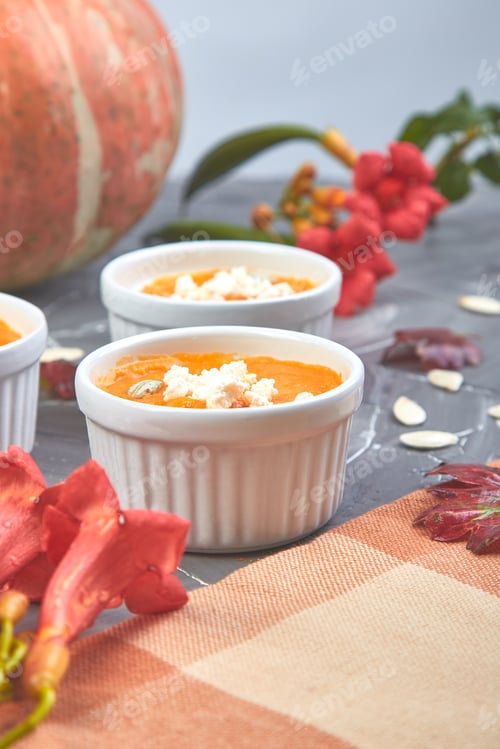 Preview: Cream of pumpkin soup or souffle. Thanksgiving Day.