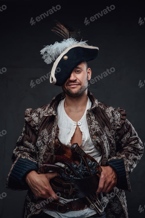 Preview: Dangerous corsair dressed in pirate outfit and hat