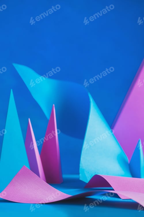 Preview: Papercraft shapes, pyramids, and curves in abstract paper sculpture. Design template with real 3D
