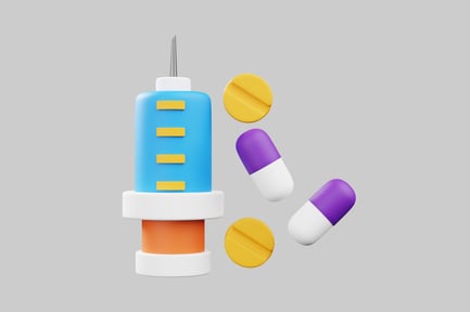 Preview: Cartoon medical syringe and pills