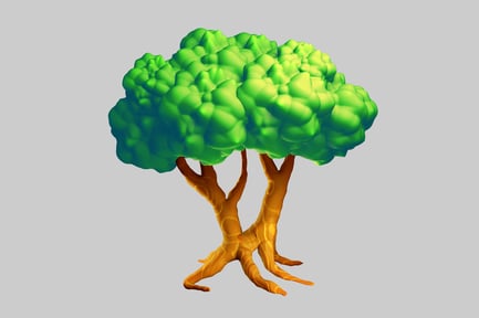 Preview: Cartoon green tree twin trunk