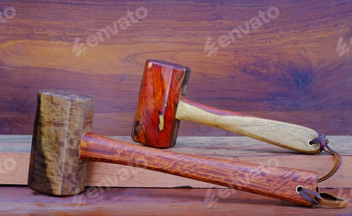 Preview: Set of mallet hammer made of rosewood and Padauk wood tool handmade