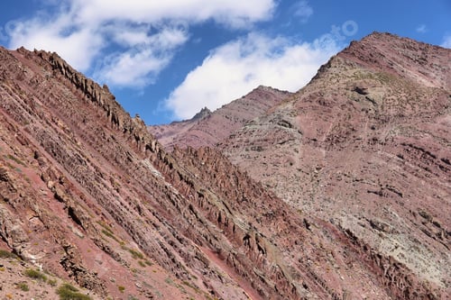 Preview: Colorful rugged mountains and river along Markha Valley trek, Ladakh, India.