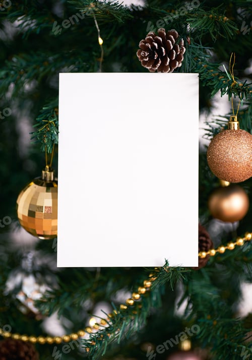 Preview: mockup christmas greeting card for invitation design on christmas tree background.