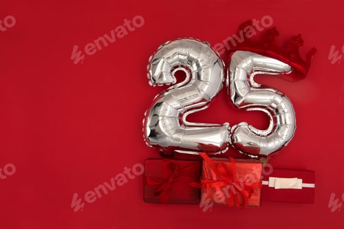 Preview: Foil balloons with number 25 on red background