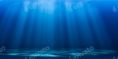 Preview: 3D render illustration of blue ocean illuminated by sunlight
