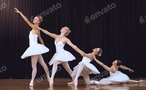 Preview: Ballet, dancing and group stage performance at an art theatre with creative movement. Dancers, flex