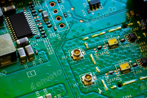 Preview: Close up of components and microchips on PC circuit board