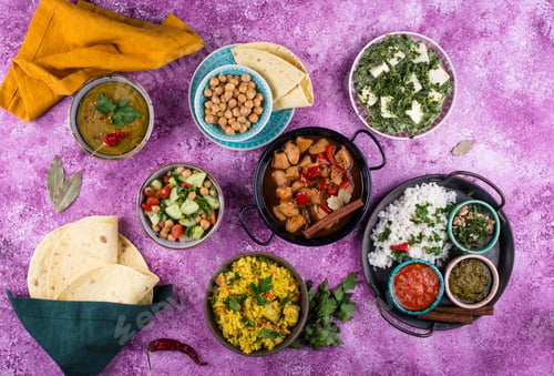 Preview: Assorted of traditional Indian food.