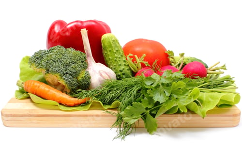 Preview: Fresh ripe raw vegetables on wooden cutting board