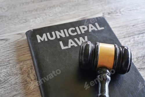 Preview: A black book titled "MUNICIPAL LAW" with a wooden gavel.