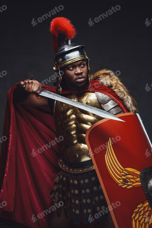 Preview: Black legionary with fur in fight pose