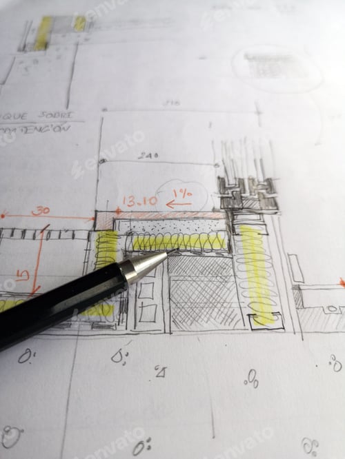 Preview: Closeup shot of architectural drawing sketches