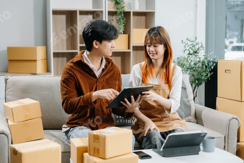 Preview: Starting small businesses SME owners, two check online orders Selling products working