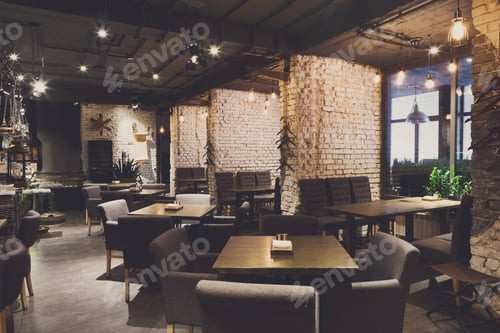 Preview: Interior of cozy restaurant, loft style