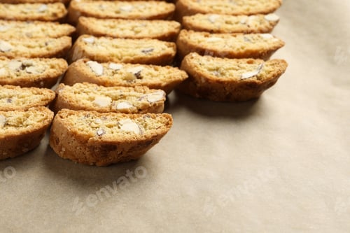 Preview: Traditional Italian almond biscuits (Cantucci) on parchment paper