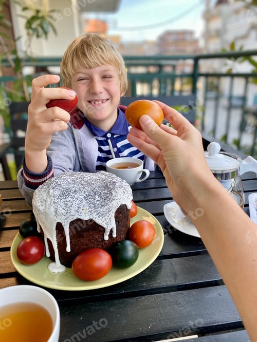 Preview: Festive Easter Cake Shared with Happy Smiling Child
