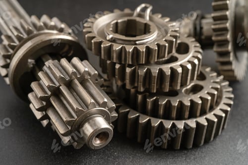 Preview: Gear and cogs wheels, clock mechanism, brass metal engine industrial.