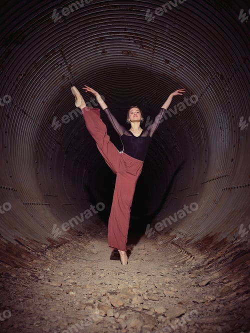 Preview: Young ballerina spinning in pipe