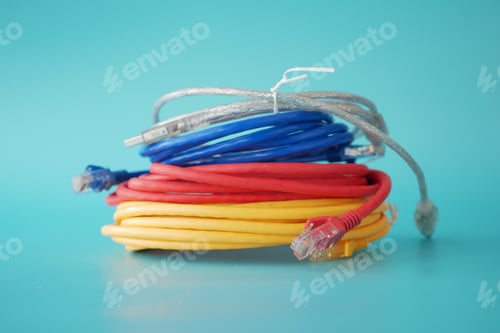Preview: Stack of colorful elastic rubber bands on table