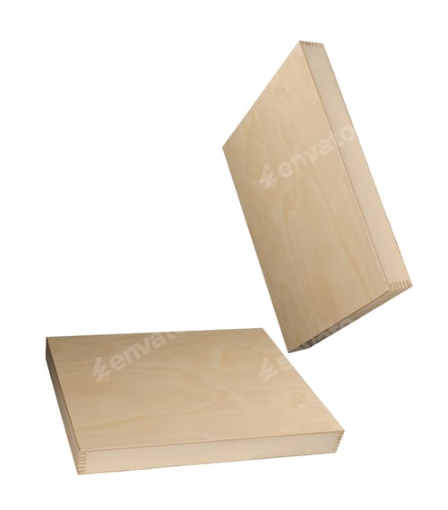 Preview: Wooden Box Pieces on White Background