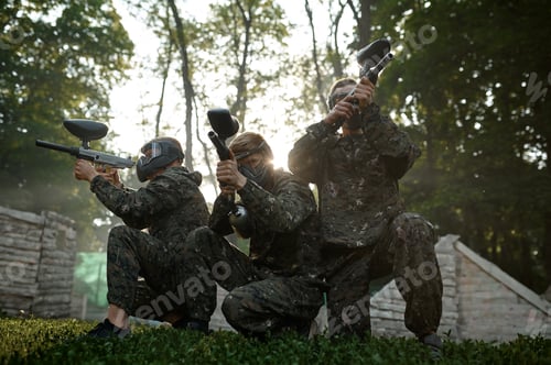 Preview: Paintball team, battle on playground in the forest
