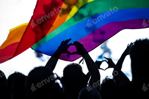 Preview: Gay parade with LGBT flag.