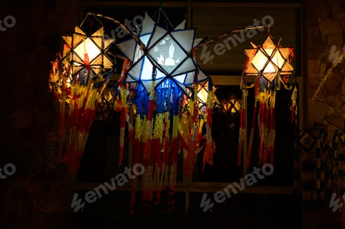Preview: Many colorful Vesak lanterns, Sri lankan vesak festival celebrations.