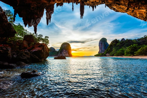 Preview: Sunset on Pranang beach. Railay , Krabi Province Thailand