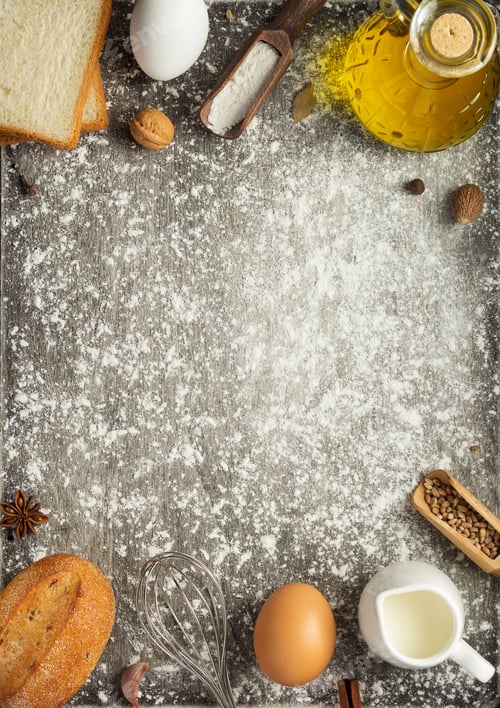 Preview: bakery ingredients on wooden background
