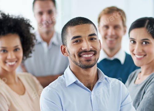 Preview: Striving for success. Portrait of a group of diverse colleagues standing in an office.