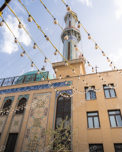 Preview: Beautiful Al Ghadir Mosque in Qom, Iran with blue and gold tile work