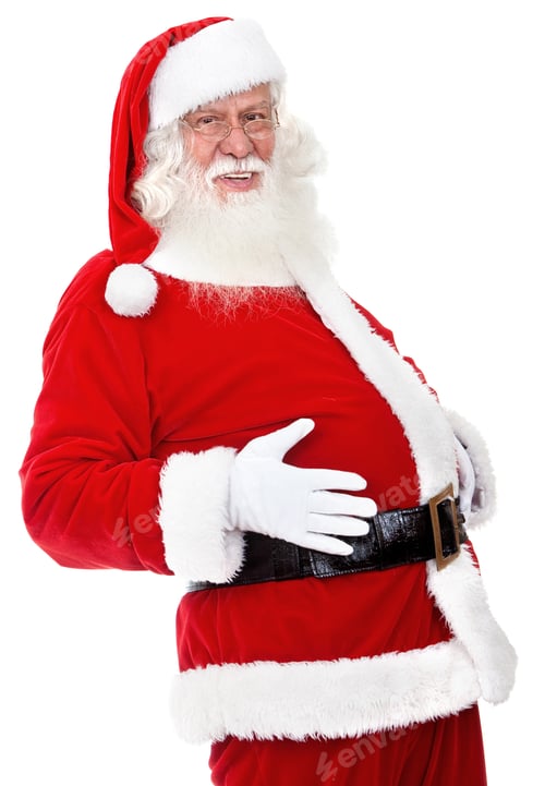 Preview: Christmas Portrait Of Santa Grabbing His Belly Isolated