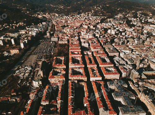 Preview: Aerial view of a group of buildings in Savona, Italy.