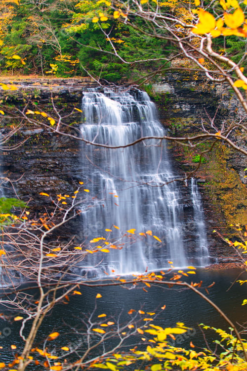 Preview: Vertical view of the Salmon River Falls on the autumn in Oswego, New York