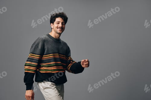Preview: Man hipster male fashion sweater confident copyspace trendy happiness smile face handsome portrait
