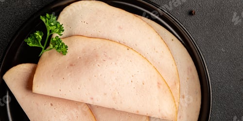 Preview: Chicken ham slices or turkey ham tasty snack fresh gourmet food background