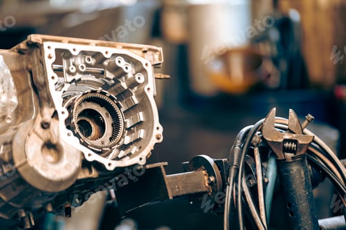 Preview: Steampunk texture, background with mechanical parts, gear wheels Stylized of a steampunk mechanical