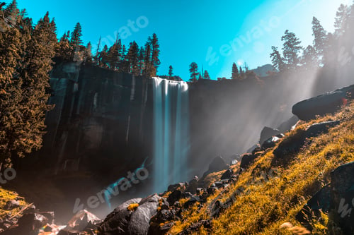 Preview: First rays of dawn at Vernal Falls of Yosemite National Park. California