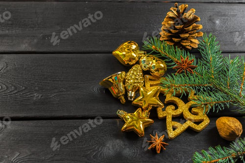 Preview: Christmas wooden background with Christmas decoration