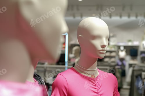 Preview: Closeup clear face without hair of female mannequins wearing the childhood clothes design