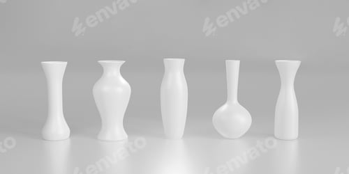 Preview: 3D rendering of set ceramic white vase.