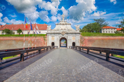 Preview: cityscape and View at principal gate for entrance in medieval fortress of Alba Iulia (Carolina)