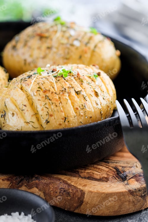 Preview: Close-up of homemade baked potato with olive oil