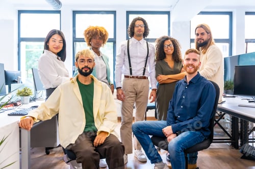 Preview: Portrait of a multi-ethnic and young members of a coworking