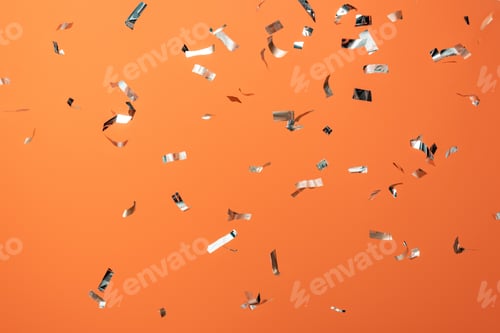 Preview: shiny silver confetti on orange background