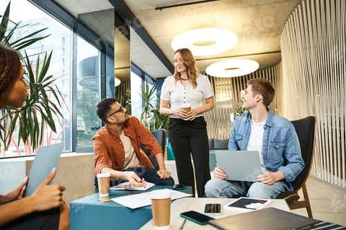 Preview: Collaborative spirit: team of colleagues engaged in modern business