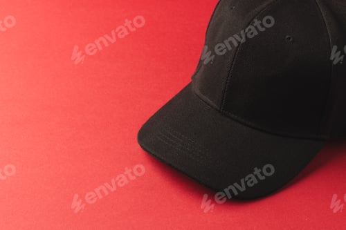 Preview: Black baseball cap and copy space on red background