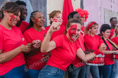 Preview: Fans of sports of different ages and cultures together cheering on their team with joy and fun